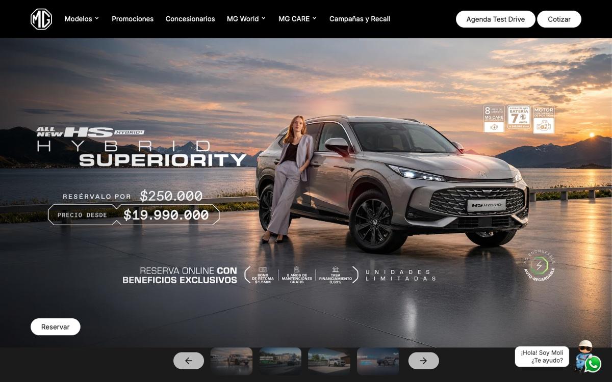 Captura verificada del proyecto MG Motor Chile